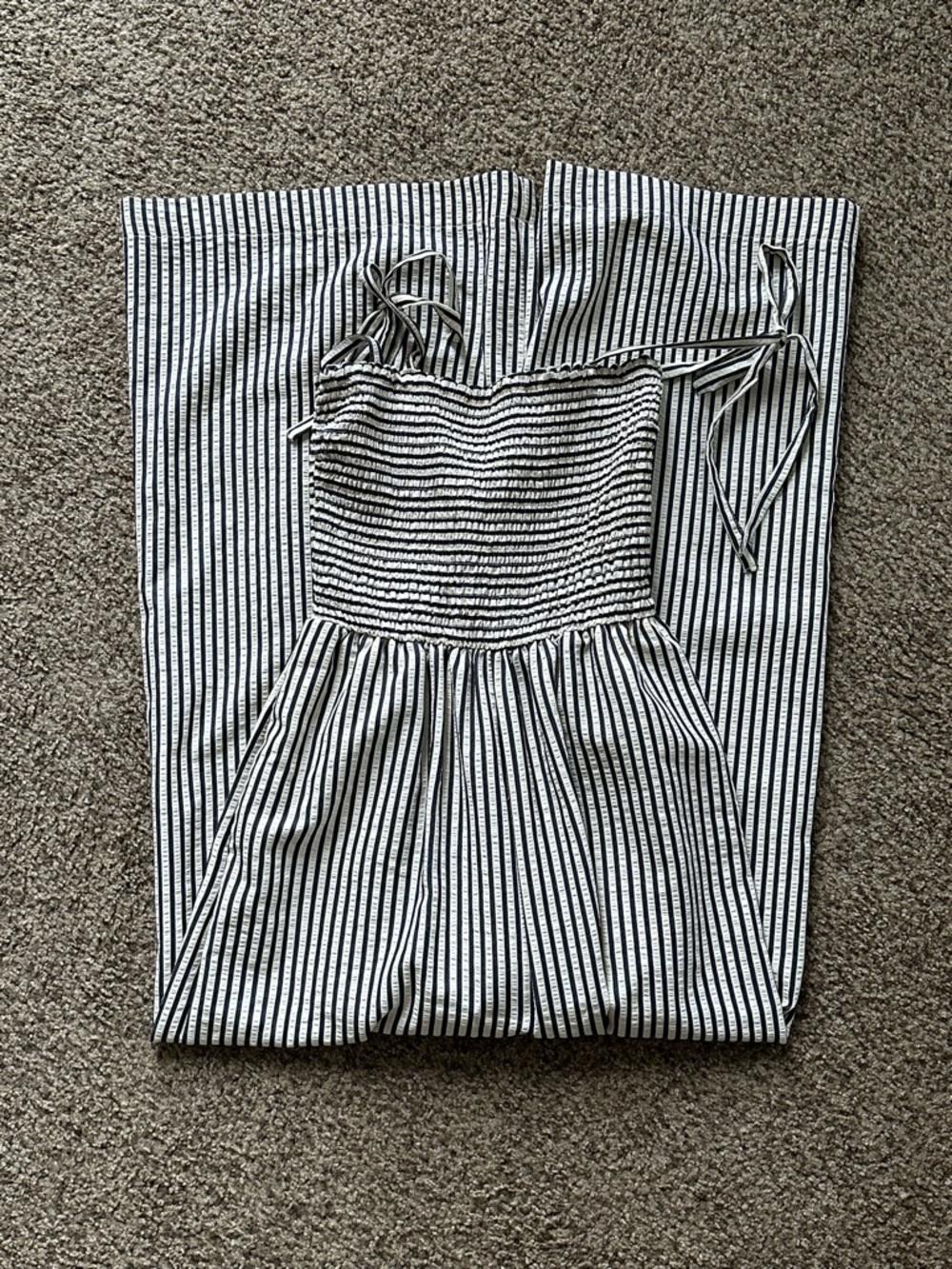CeCe Dark Navy? and Cream Striped Smocked Jumpsuit